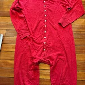 Men’s Vintage DUOFOLD Red Onesie Union Suit Pajamas, Back flap XL Wool blend